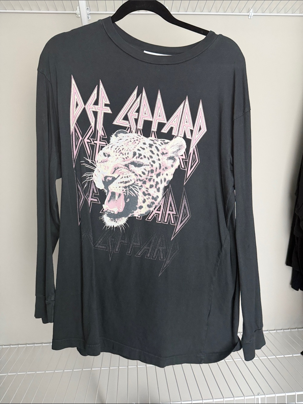 Daydreamer Black Long Sleeve Def Leppard Graphic Tee with Pink Accent